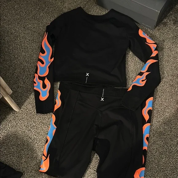 Black Flame Print Two-Piece Set - Picture 2 of 5